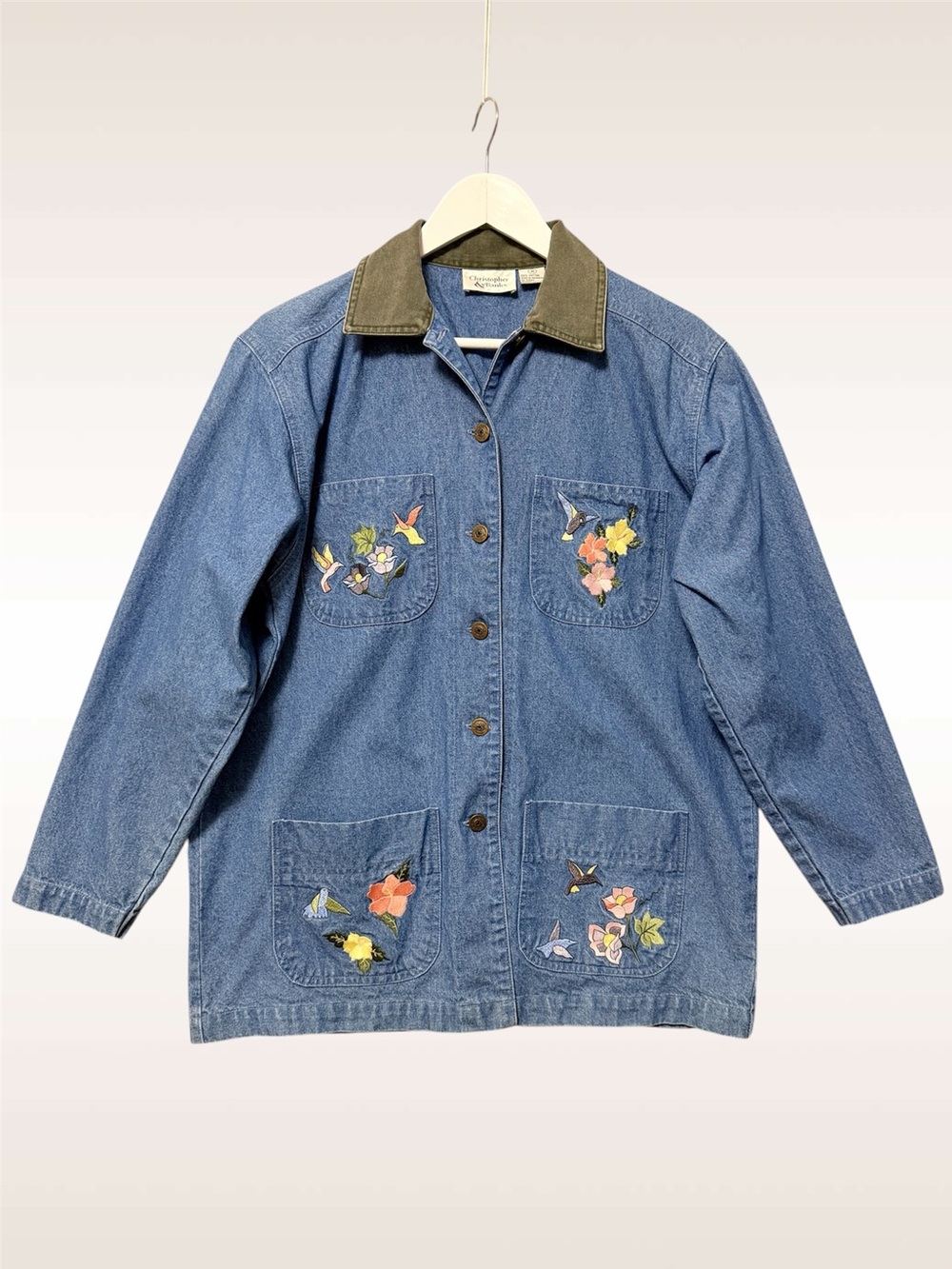 Vintage Christopher and Banks Embroidered Denim Chore Jacket Size Medium Nature